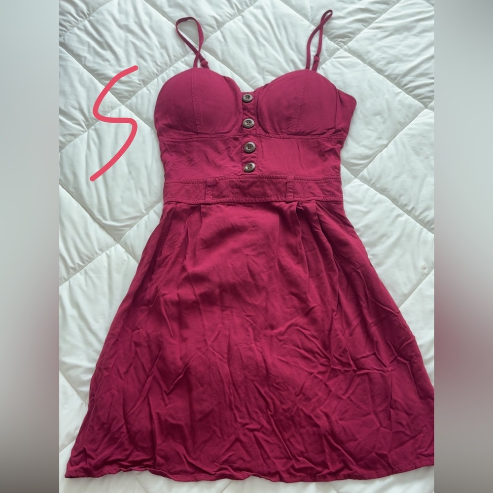 Red Button-Front Dress